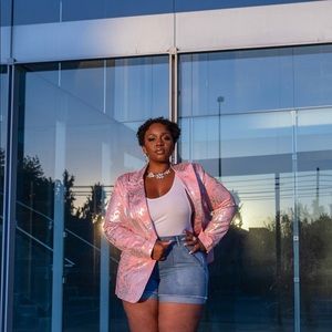 Berek NWT plus size 2X-3X metallic animal print baby pink blazer